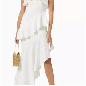 Elliatt White Asymmetrical Dress with Cascading Ruffles